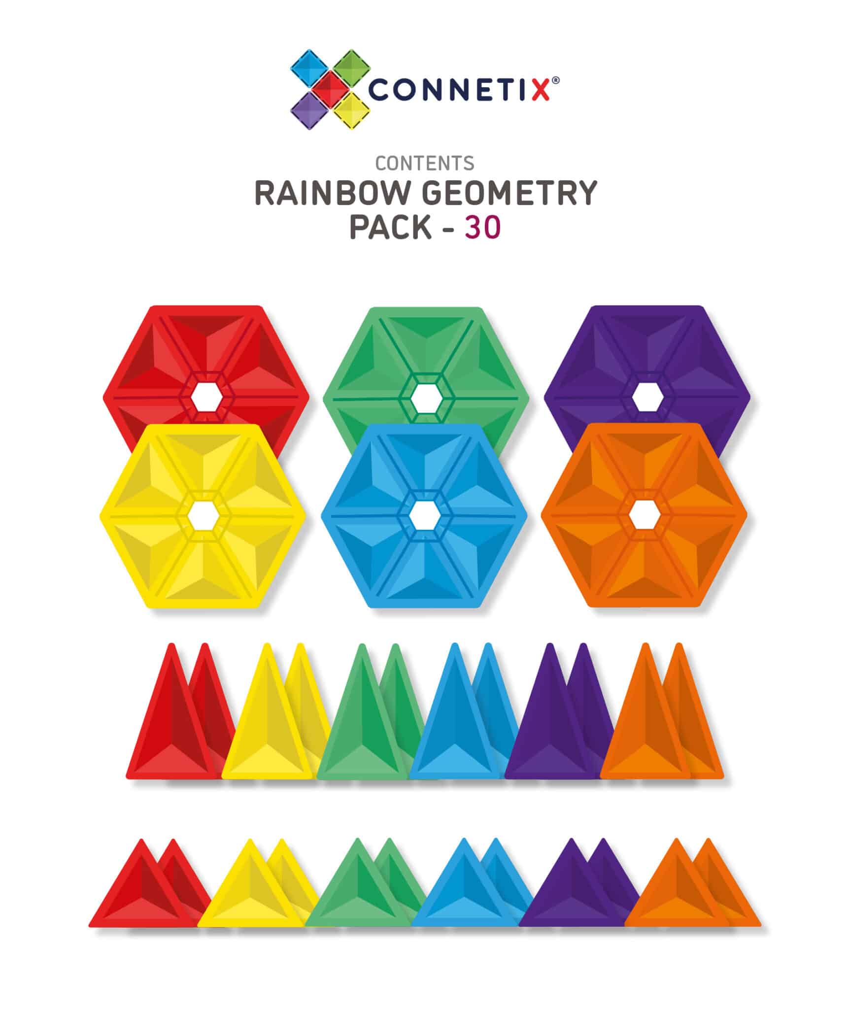 CONNETIX Magnetic Tiles - Rainbow  Geometry - Pack 30 Piece