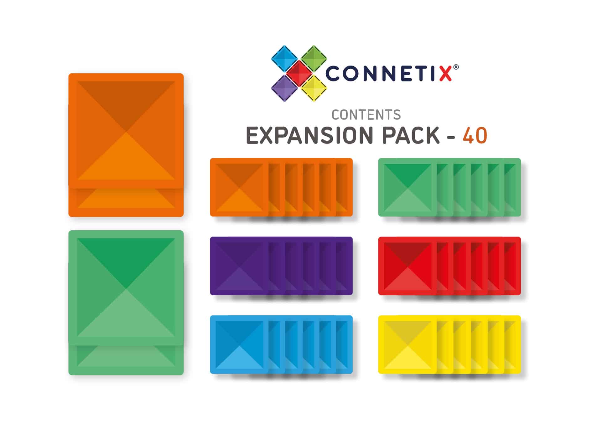 CONNETIX Magnetic Tiles - Rainbow Expantion Pack- 40 Piece