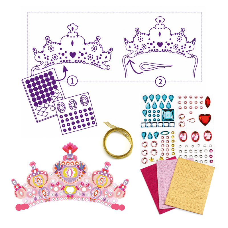 DJECO Art Kit - Do It Yourself Like A Princess Tiaras (Mosaic Stickers)