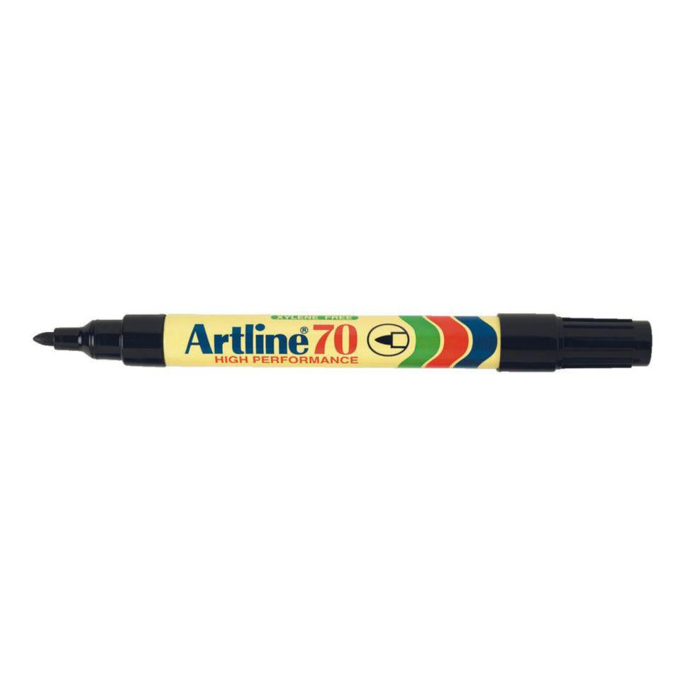 Artline 70 Fine Bullet 0.7mm Permanent Marker - Black Pack 12