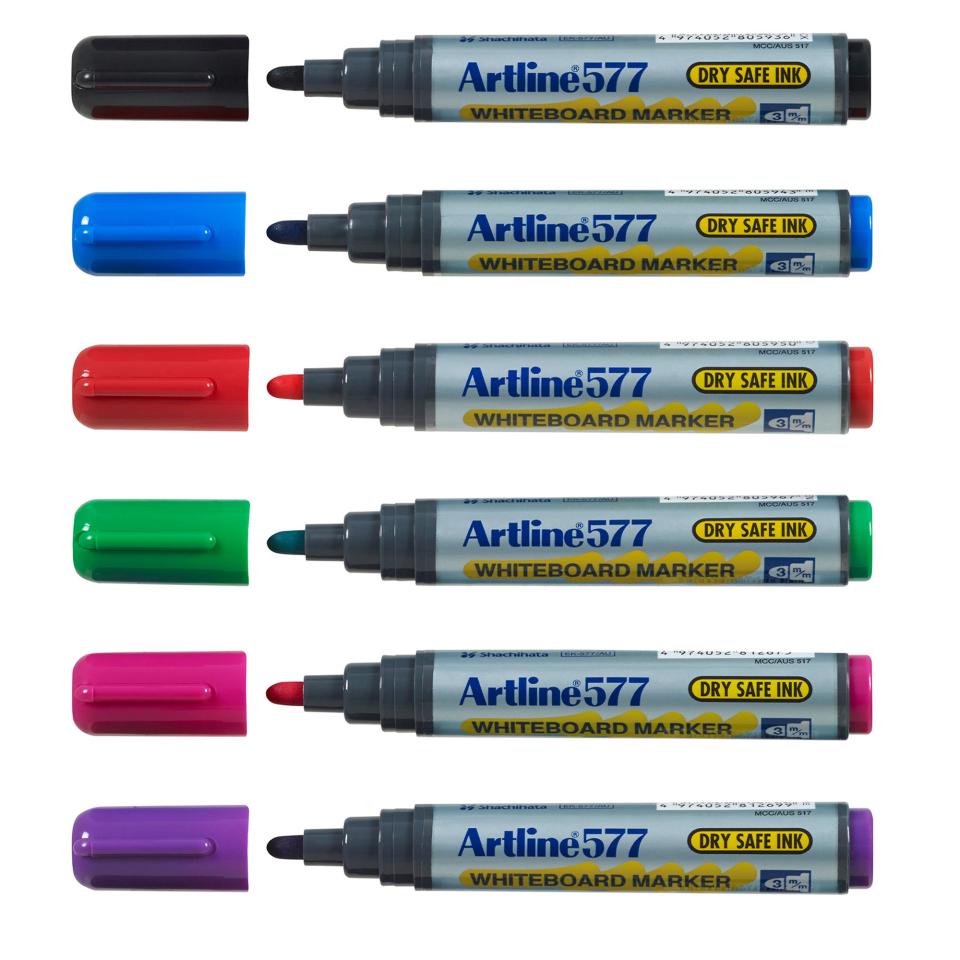 Artline 577 Bullet 3mm - Whiteboard Marker - Pack of 6 Asst. Colours