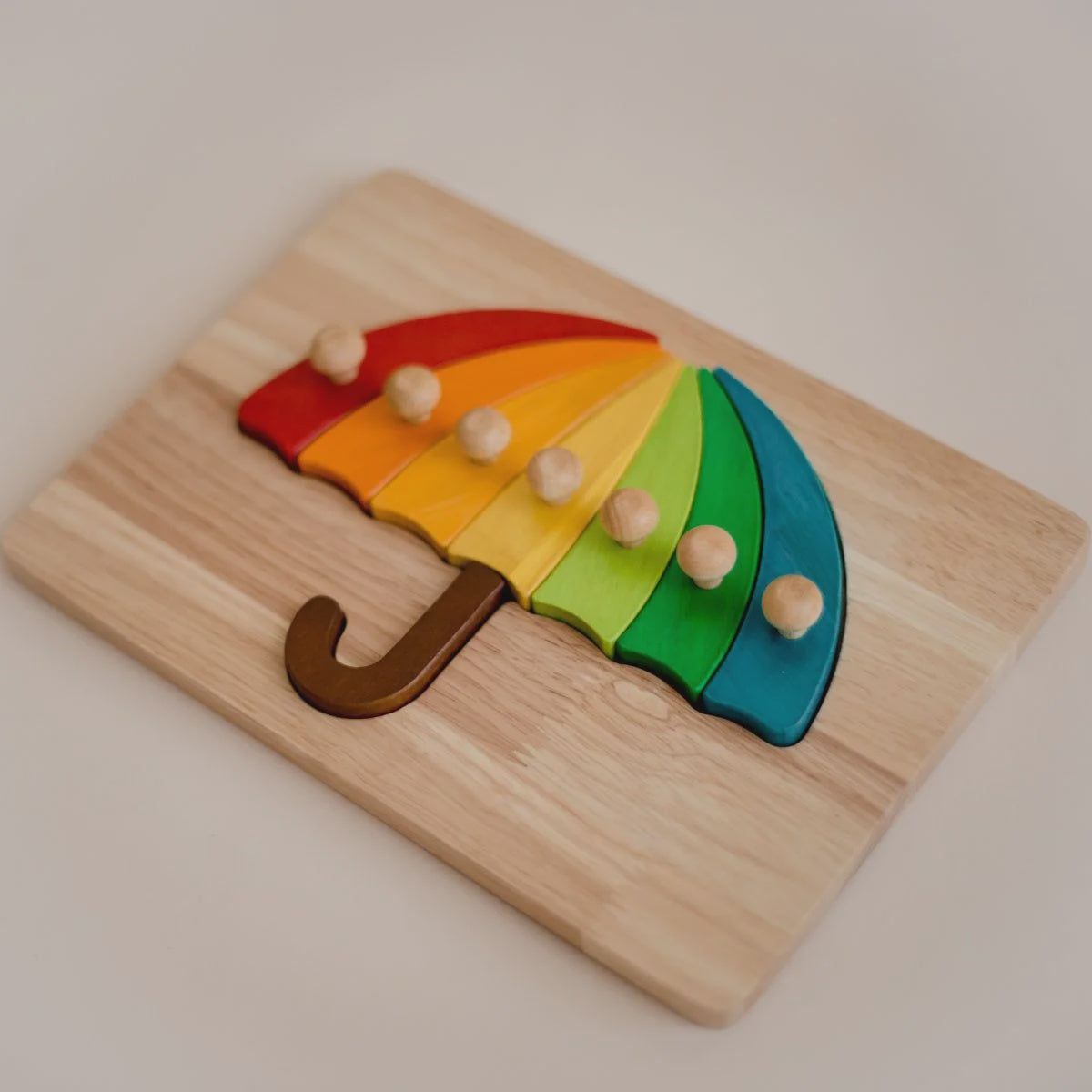 Qtoys - Rainbow Umbrella - Colourful Knob Wooden Puzzle