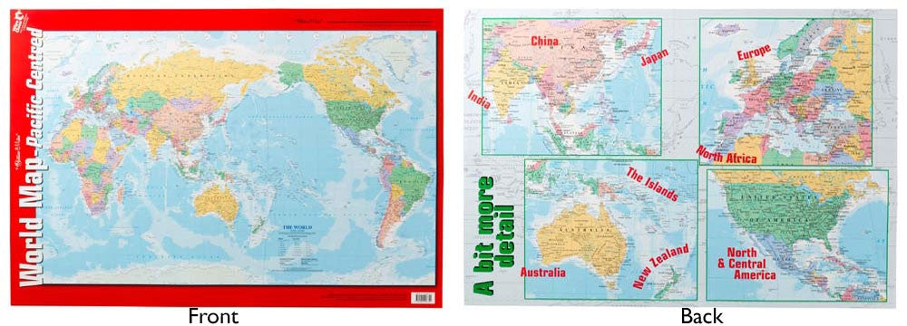 Gillian Miles - Map World Pacific Centred wall chart