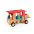 Bauspiel - Wheel Kit 16 pieces - Open ended block play. wooden blocks and wooden wheels assembled together to represent a car with peg people on board.