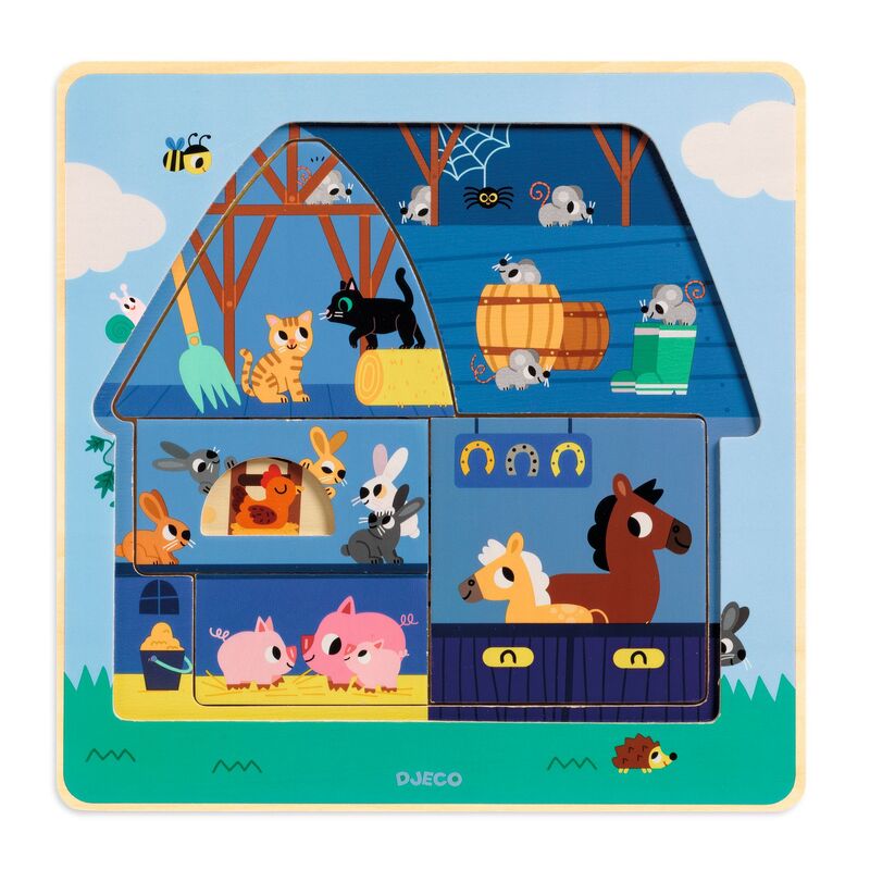 DJECO 3 Layer Barn Wooden Puzzle