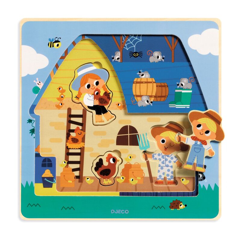 DJECO 3 Layer Barn Wooden Puzzle
