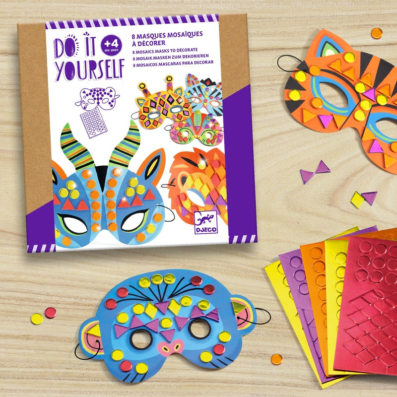 DJECO Art Kit - Do It Yourself Jungle Animal Masks (Sticker Mosaics)