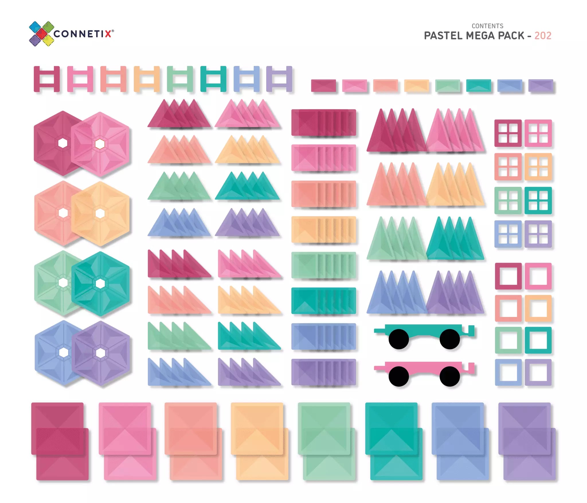 CONNETIX Magnetic Tiles - Pastel Mega Pack 202 Piece