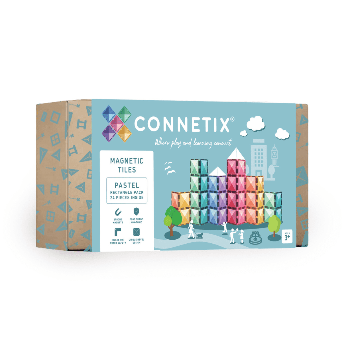 CONNETIX Magnetic Tiles -Rainbow Rectangle Pack 24pc