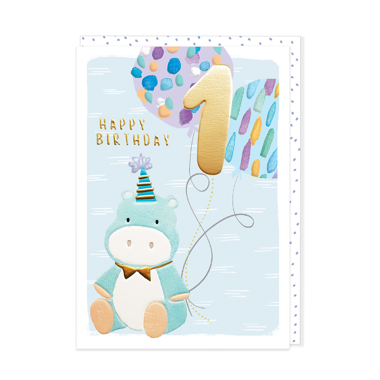 Greeting Card - Age 1 Birthday Boy Dino with Balloon