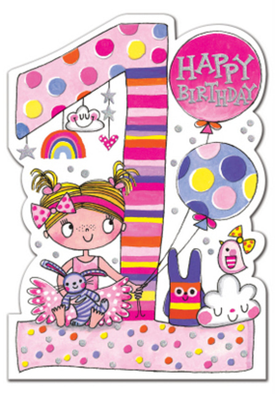 Greeting Card - Age 1 Girl & Toys (Die-cut)