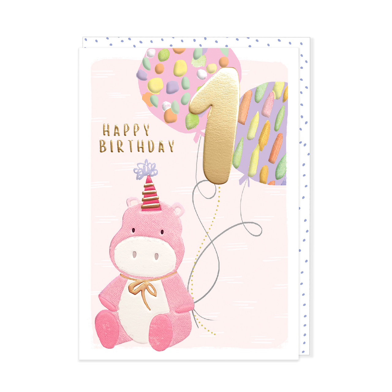 Greeting Card - Age 1 Birthday Girl Hippo with Balloon