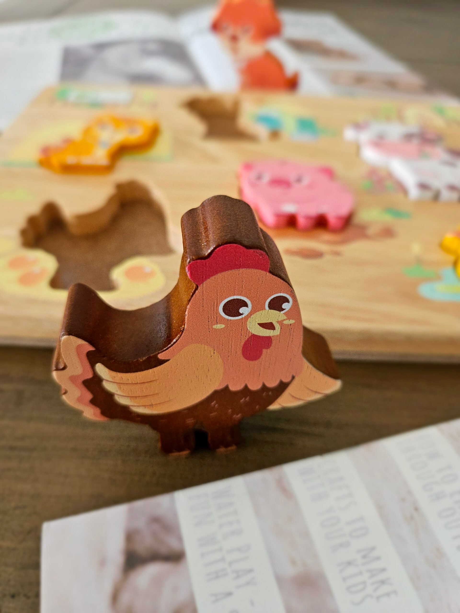 Qtoys - Farm Animal Play Set & Puzzle - 6 Piece Wooden