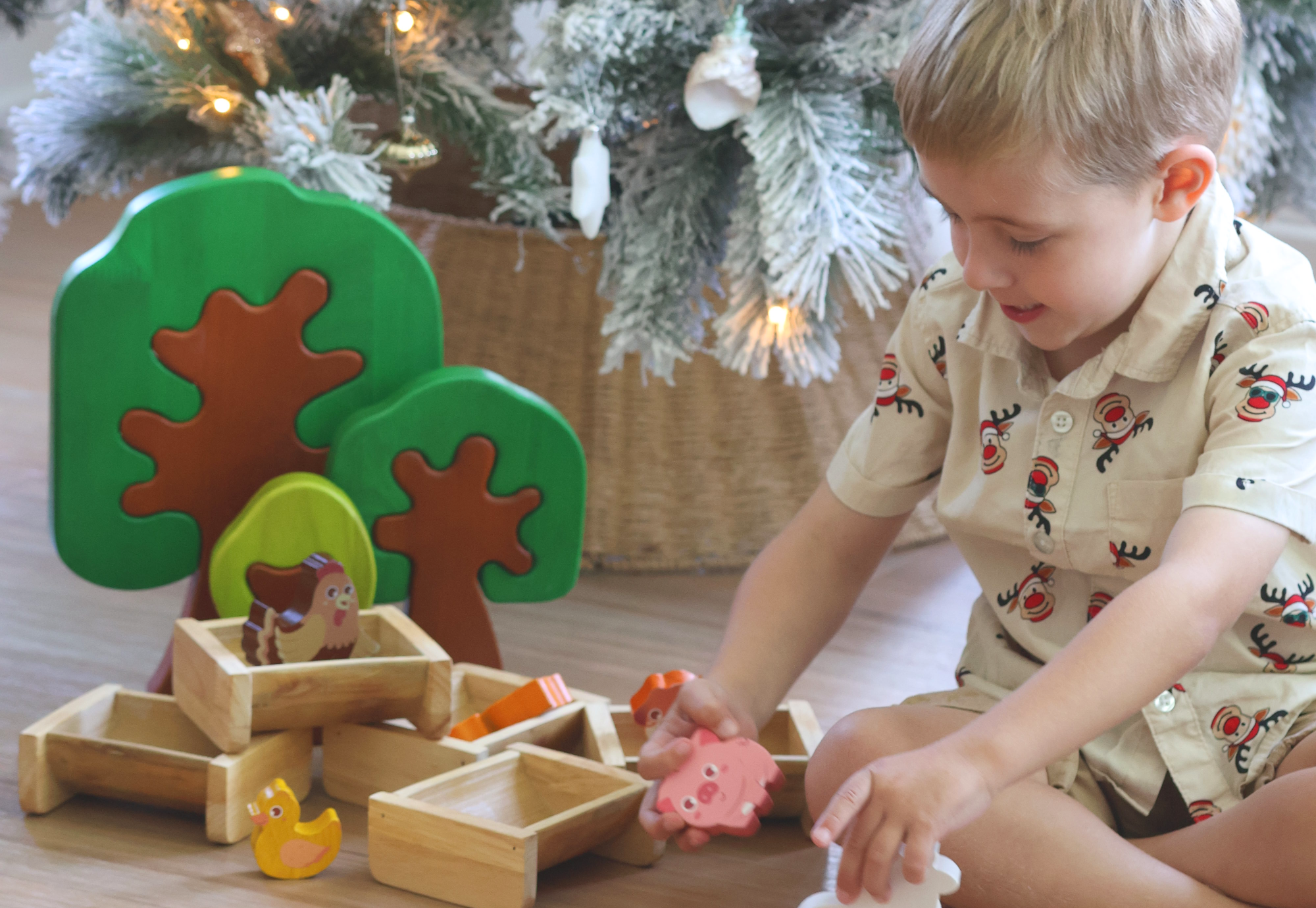 Qtoys - Farm Animal Play Set & Puzzle - 6 Piece Wooden