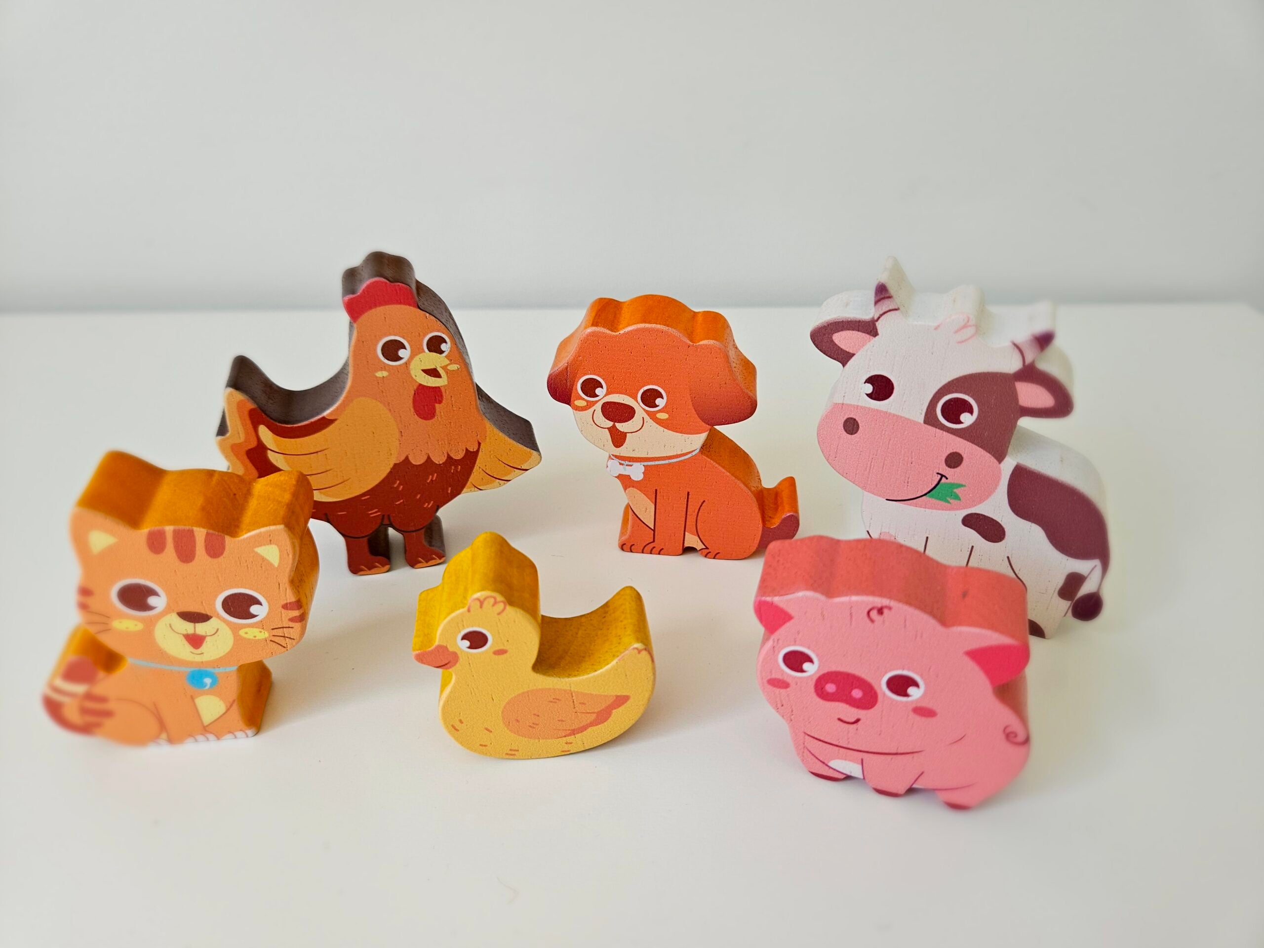 Qtoys - Farm Animal Play Set & Puzzle - 6 Piece Wooden