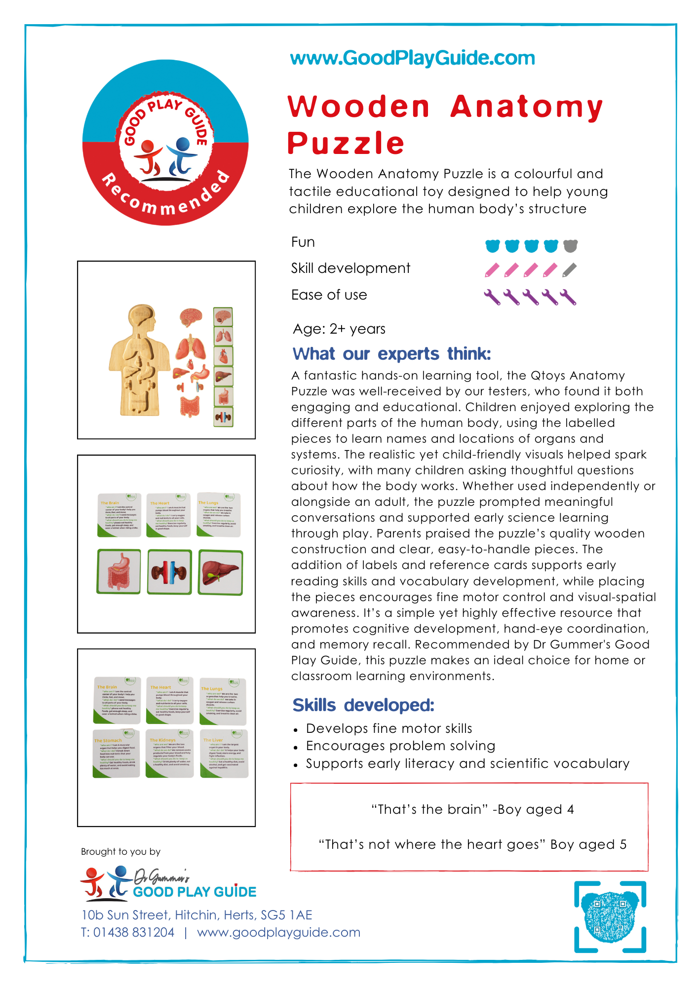 Qtoys - Anatomy Puzzle - Large Wooden Human Body