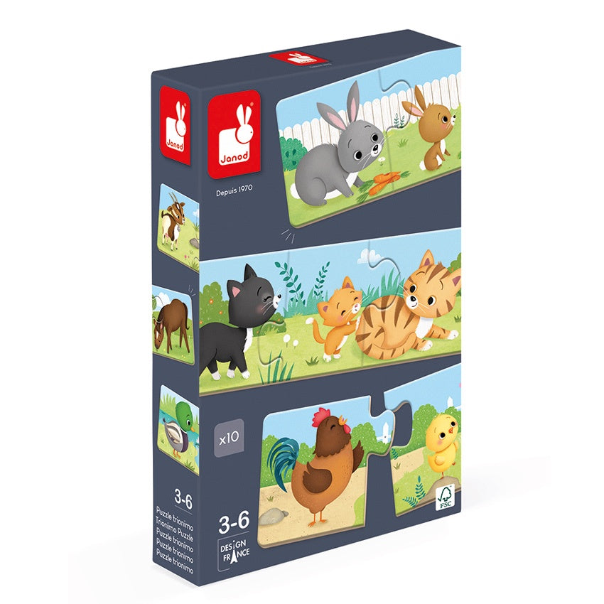 JANOD Puzzle - Trio Animal Families - 10 x 3 Piece