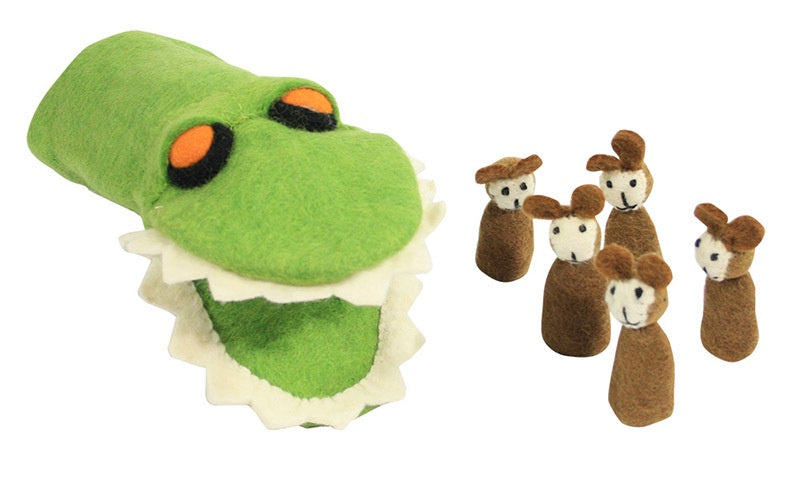 PAPOOSE Puppet Set - Felt - Crocodile/ 5 cheeky monkeys