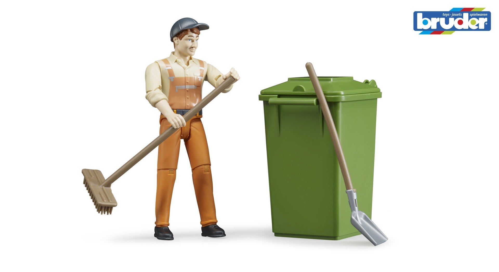 BRUDER - Bworld Worker Waste Disposal Figure Set with Waste Bin & Tools