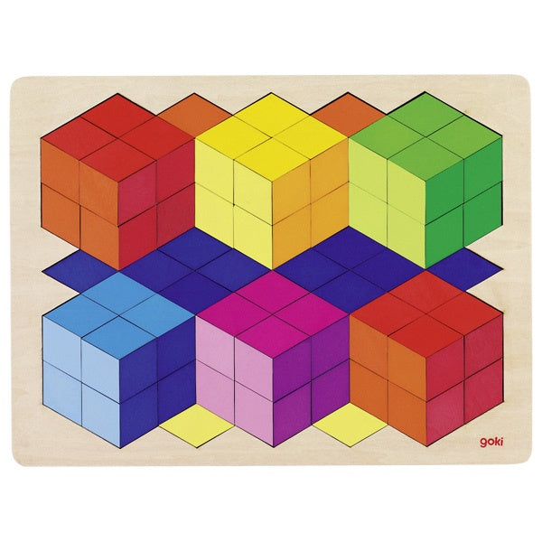 GOKI Puzzle - Puzzle 3D -  Coloured Cubes - Wooden