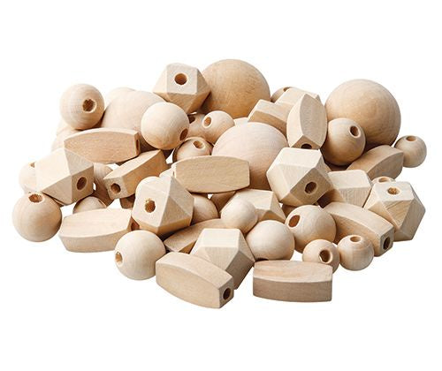 Wooden Beads Natural Assorted - 180gms