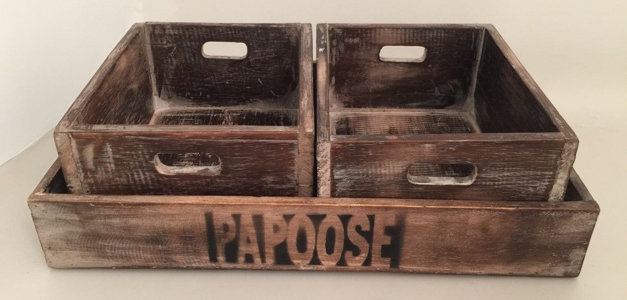 PAPOOSE - Tray/Box - Natural Wooden - Set 3 Piece