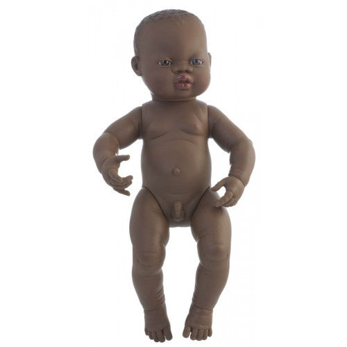 Miniland Doll - African Boy- 40 cm UNDRESSED -Anatomically Correct Baby