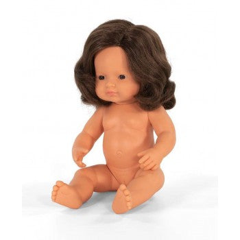 Miniland Doll - Anatomically Correct Baby, Caucasian Girl, Brunette, 38 cm polly bag