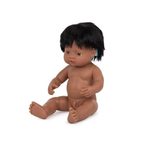 MINILAND Doll Latin American Boy 38cm with Hearing Aid - Pollybag Anatomically Correct Baby Doll”
