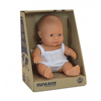 MINILAND Doll Caucasian Girl, 21 cm Anatomically Correct Baby Doll