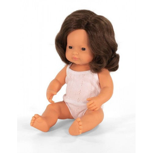MINILAND Doll Caucasian Girl - Brunette Hair 38cm Anatomically Correct Baby Doll