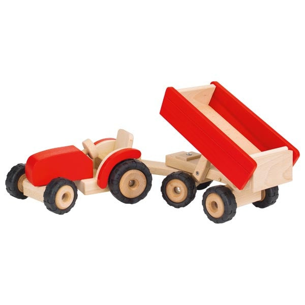 GOKI Nature - Tractor with Trailer Large - Red -  Wooden