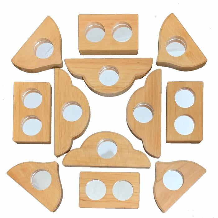 Bauspiel - Mirror Blocks - Wooden - Natural - 12 Piece