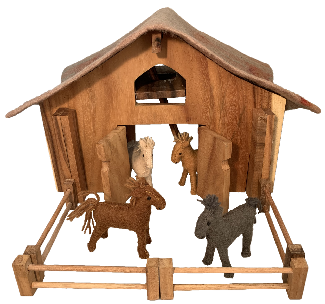 PAPOOSE - Deluxe Wooden Barn with Felt Horses - 12 Piece