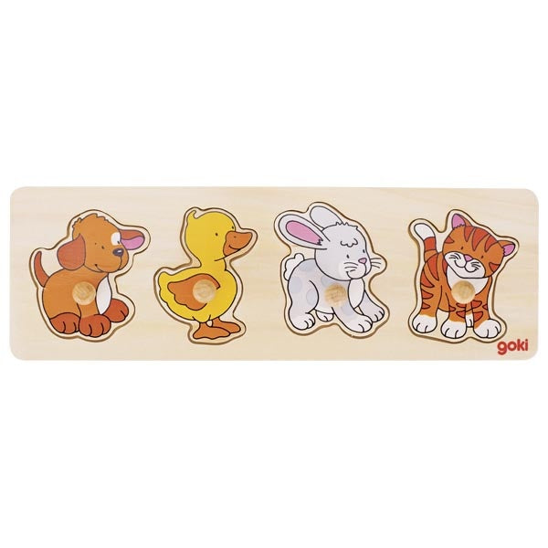 GOKI Puzzle - Peg - Dog, Duck, Rabbit, Cat