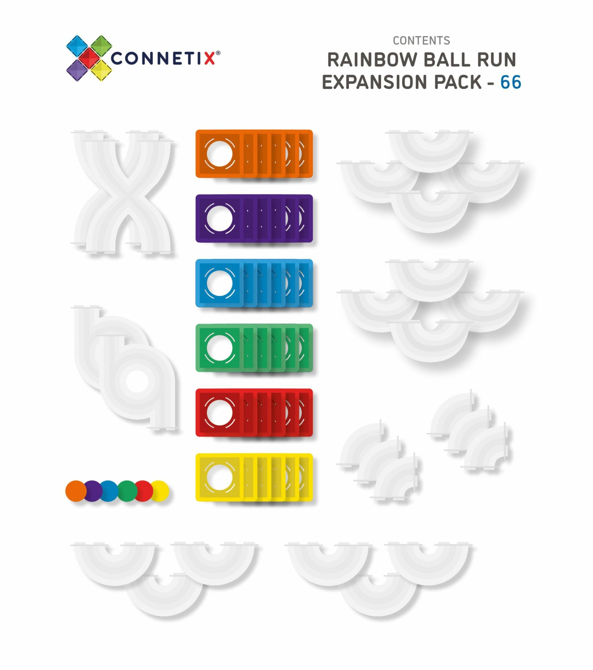 CONNETIX Magnetic Tiles - Rainbow Ball Run Expansion - 66 Piece