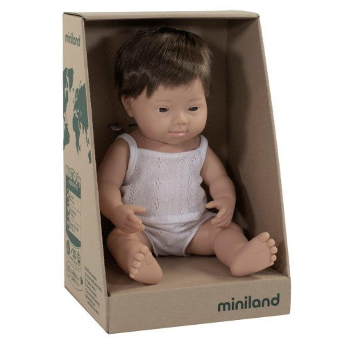 Miniland Doll - Anatomically Correct Baby, Caucasian Down Syndrome Boy, 38 cm