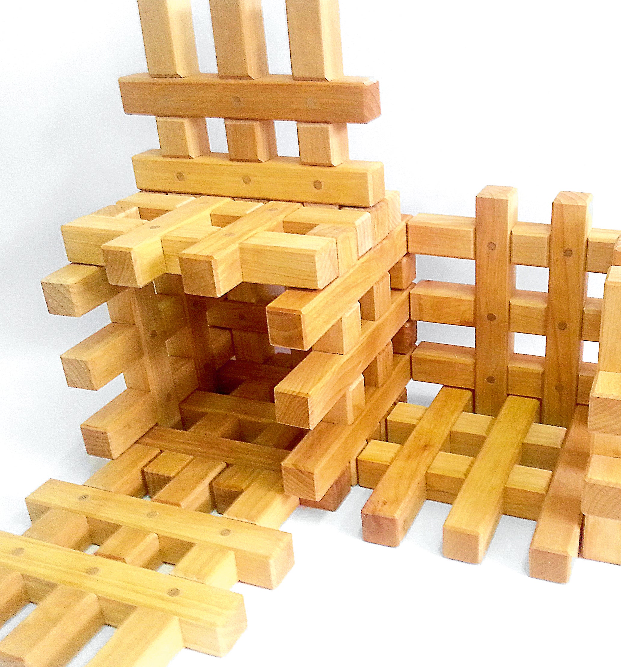 Bauspiel - Stacking Grid Blocks - Natural -  12 Piece