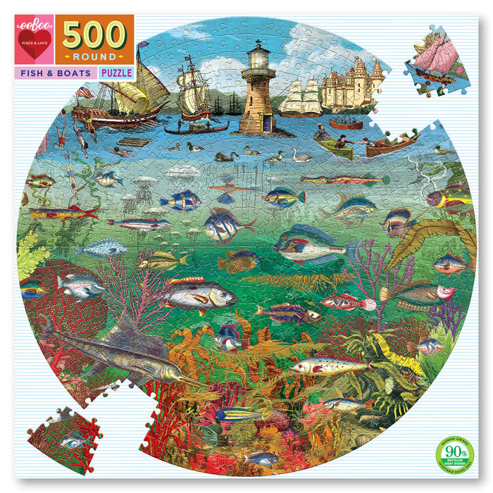 EEBOO - Puzzle - Fish & Boats - 500 Piece Round