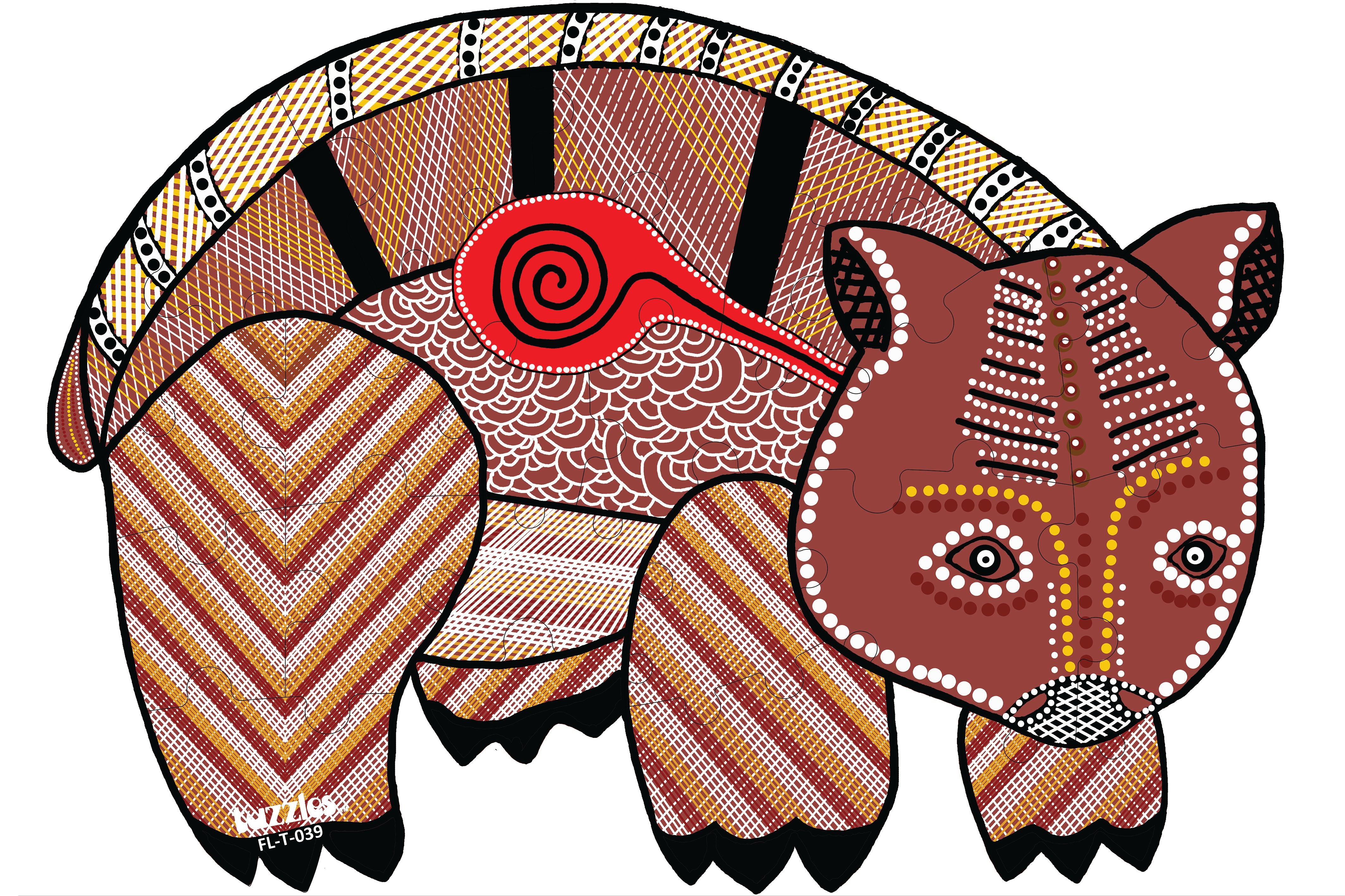 Tuzzles Floor Puzzle Wooden Aboriginal Art Wombat 25pc