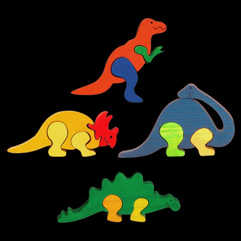 Fauna Puzzle - Mini Dinosaurs - Wooden Puzzle - 4 Pcs