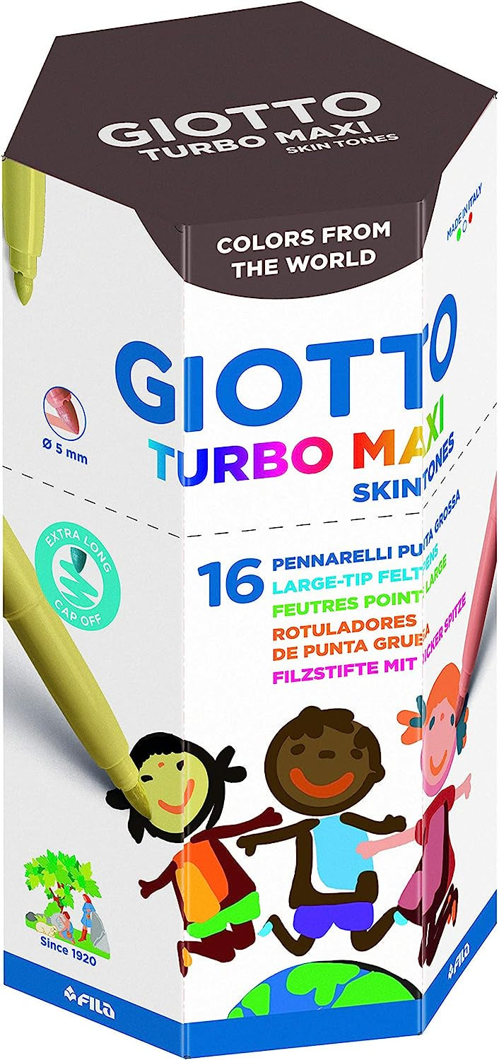 Giotto Children's Thick Markers (Turbo Maxi) -  Skin Tones - 16pcs