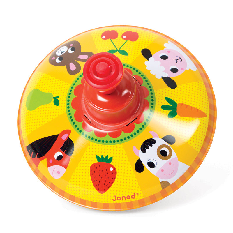 JANOD Spinning Tops Farm Animals Red