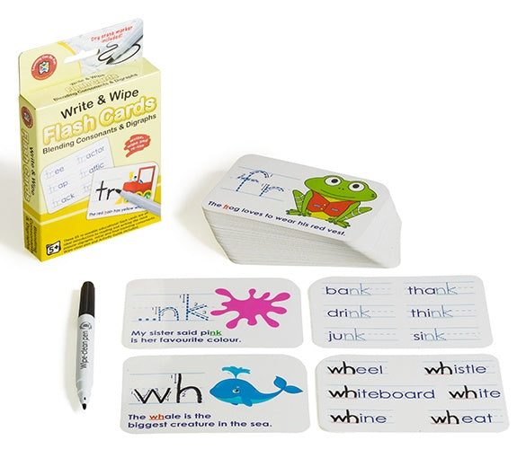 Learning Can Be Fun - Literacy - Write & Wipe Flash Cards Blend Consonants w/marker