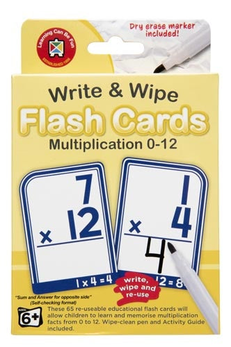 Learning Can Be Fun - Numeracy - Write & Wipe Flash Cards Multiplication w/marker