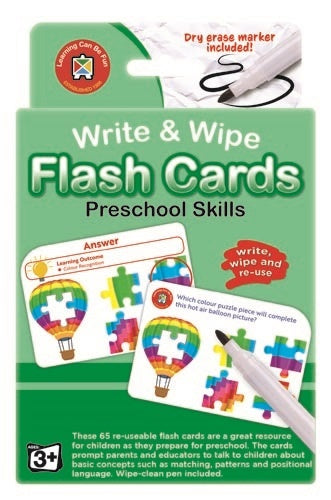 Learning Can Be Fun - Write & Wipe Flash Cards Preschool Skills w/marker
