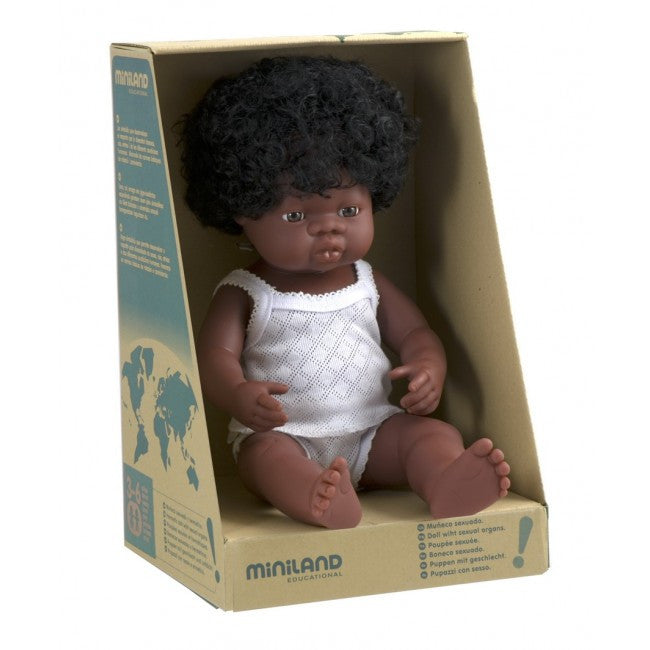 MINILAND Doll African Girl 38cm Anatomically Correct Baby Doll