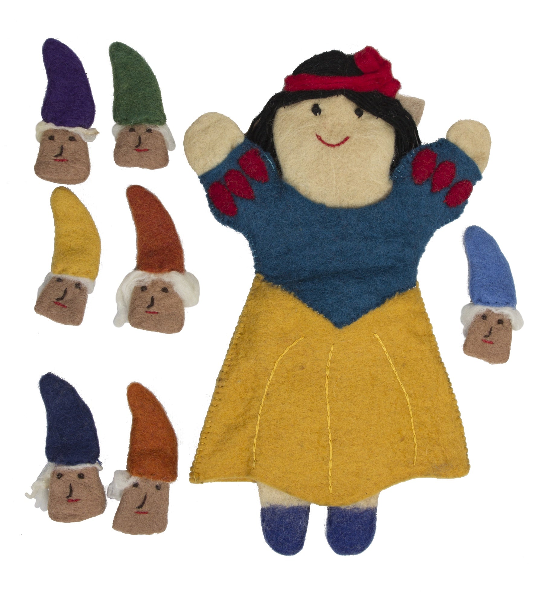PAPOOSE Puppet Set - Felt - Snow White, 7 dwarves