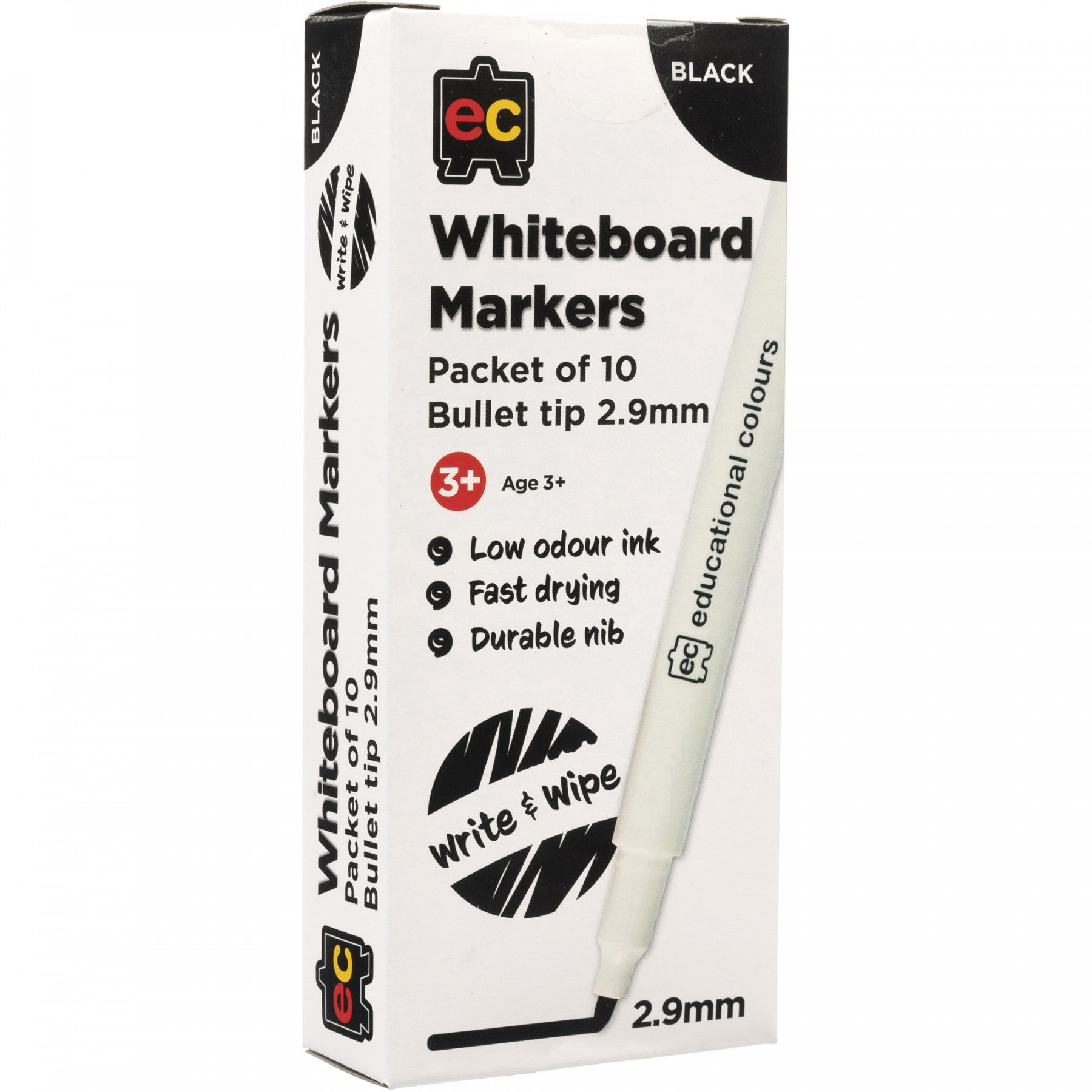 EC Whiteboard Marker Thin - Box 10 Black