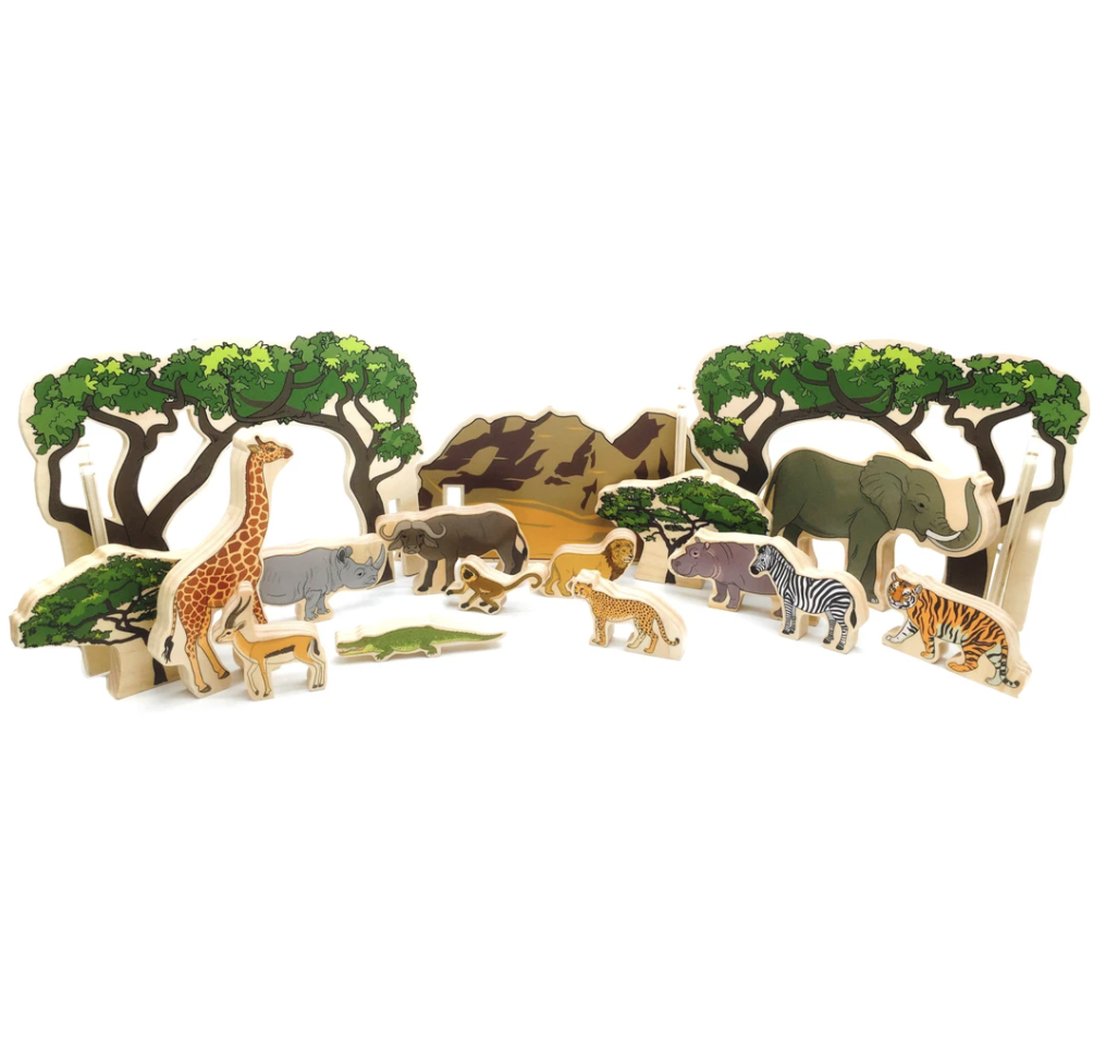 The Freckled Frog - Happy Architect - Animals in the Wild Playset - 20 Piece - Wooden